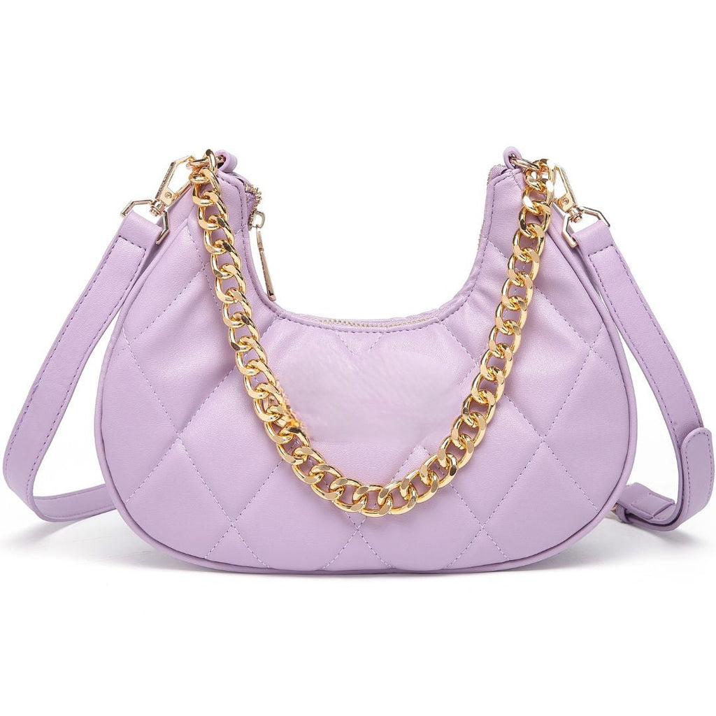 QUILTED LUXE PURPLE CHAIN SHOULDER BAG