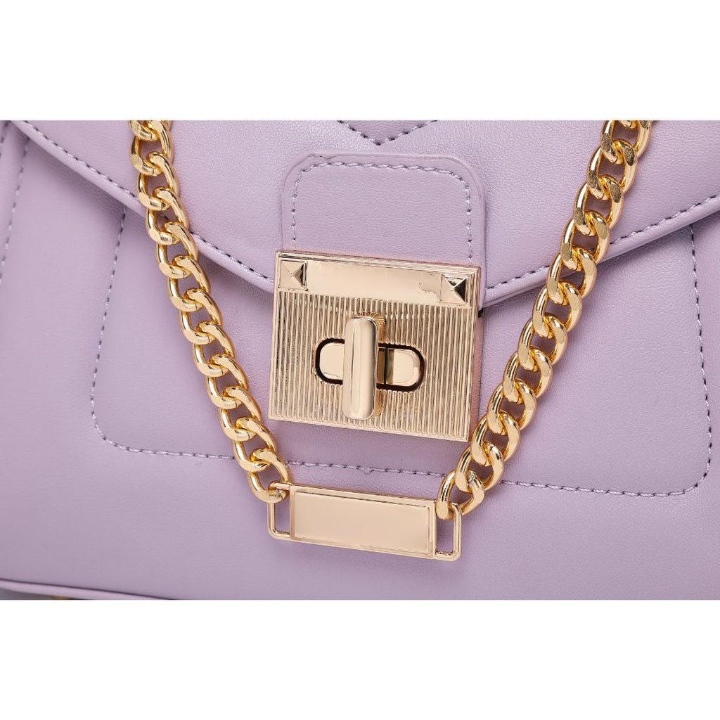 ELEGANT PURPLE LOCK CHAIN STRUCTURED HANDBAG